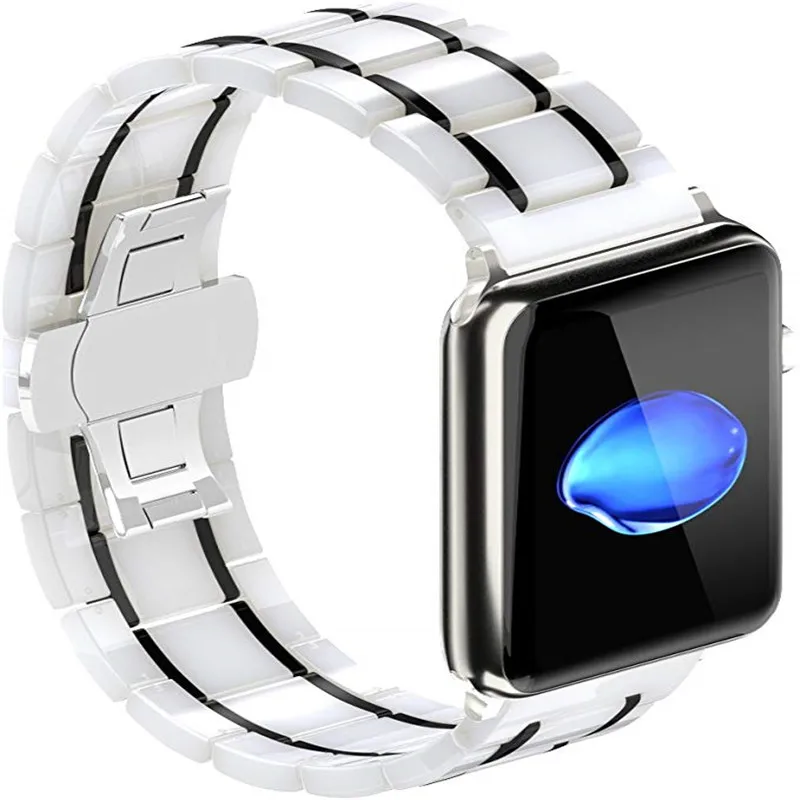Роскошные Керамика браслет для наручных часов Apple Watch, версии 44 40 мм Нержавеющая сталь ремешок для наручных часов iwatch, 5/4/3/2/1 Смарт-часы аксессуары 38, 42 мм
