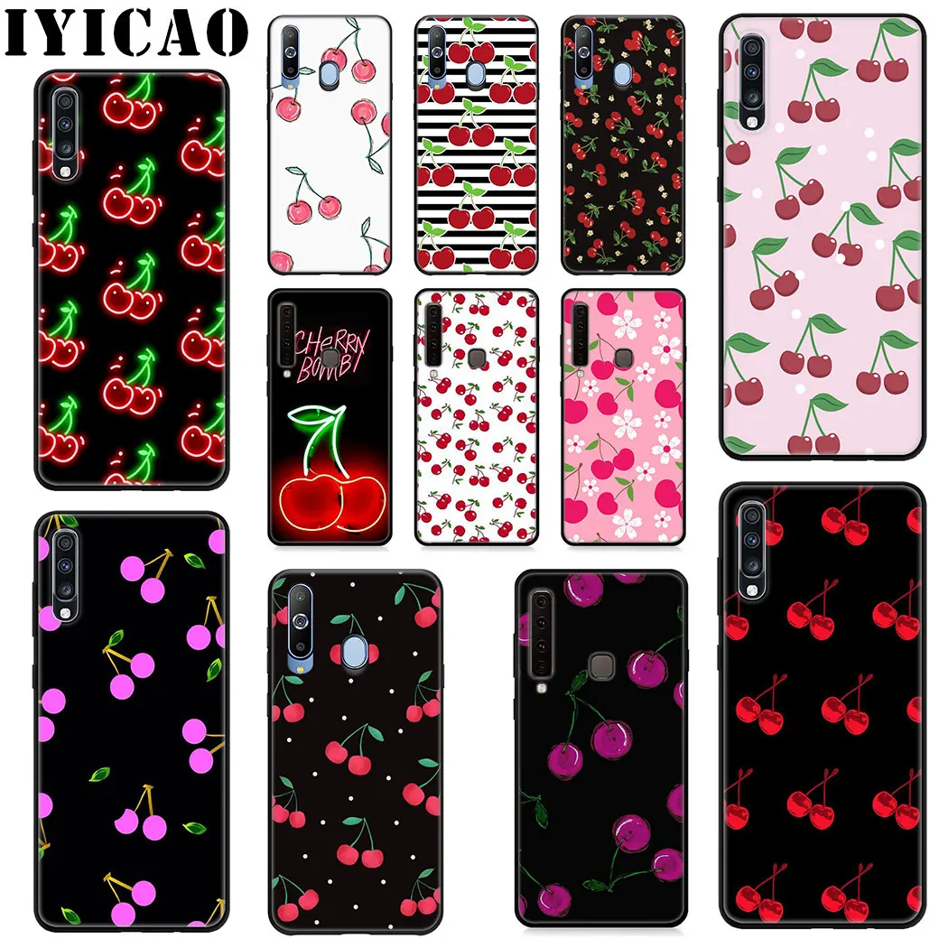IYICAO Green Cherry Fruit Soft Case for Samsung Galaxy A9 A8 A7 A6 2018 Plus A3 A5 2016 2017 J6 Phone |