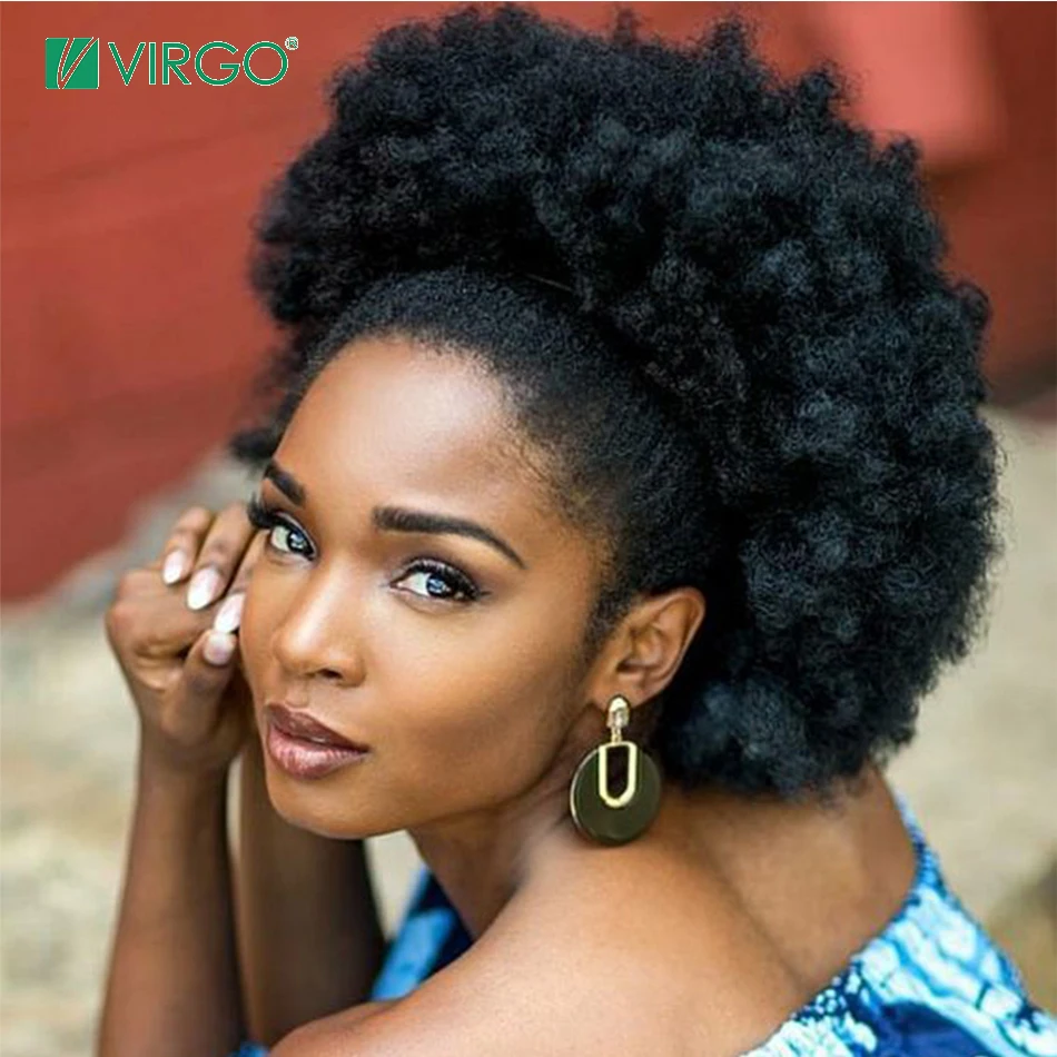 Завязывающиеся афро кудрявые конский хвост человеческие волосы Remy бразильские