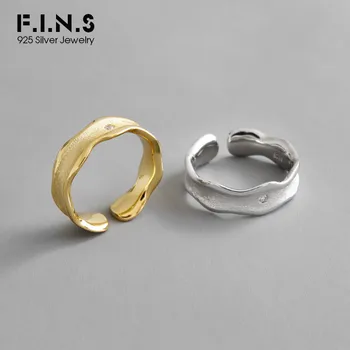 

F.I.N.S Korean S925 Sterling Silver Ring INS Wave Brushed with Zircon Rings for Women Two-tones Silver 925 Ring Fine Jewelry