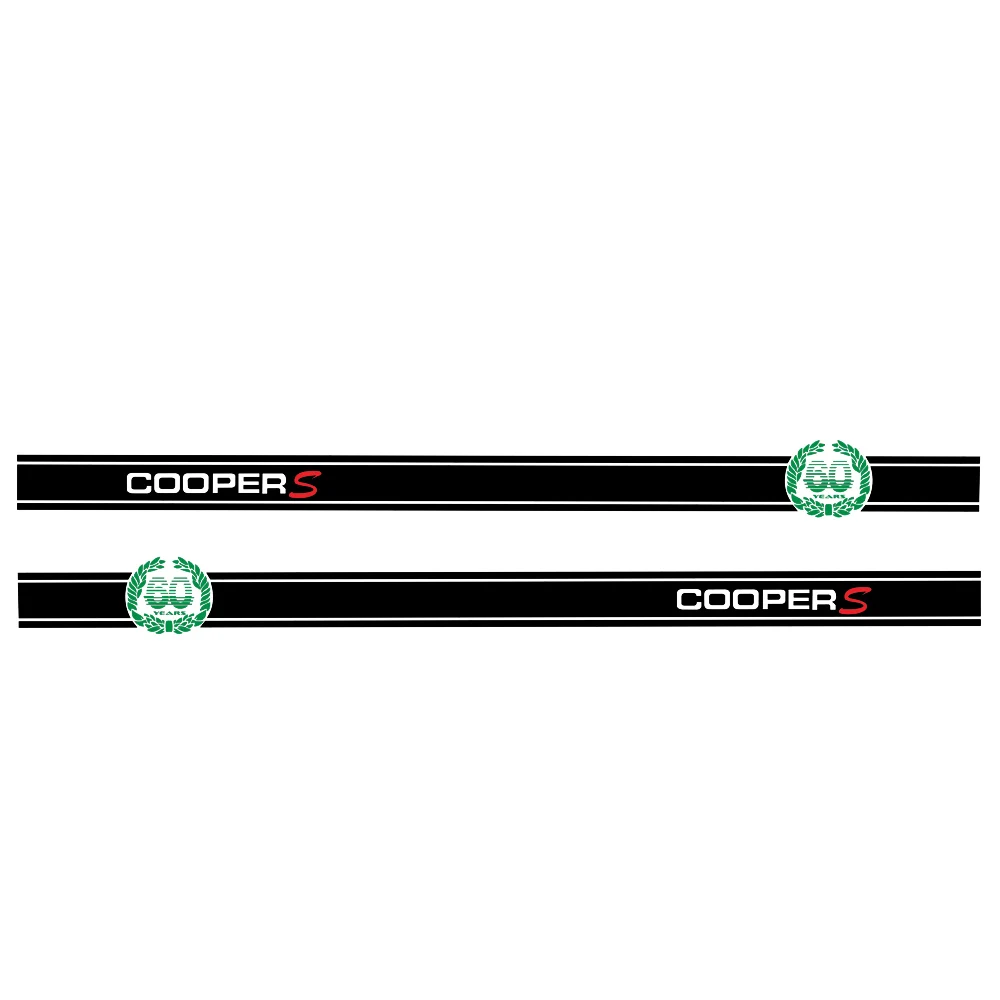 2 х 60 м Юбилей наклейка Cooper S тюнинг автомобильный боковой двери в полоску Стикеры для MINI Cooper R50 R52 R53 R55 R56 R57 R58 R59 R60 R61 - Название цвета: glossy black