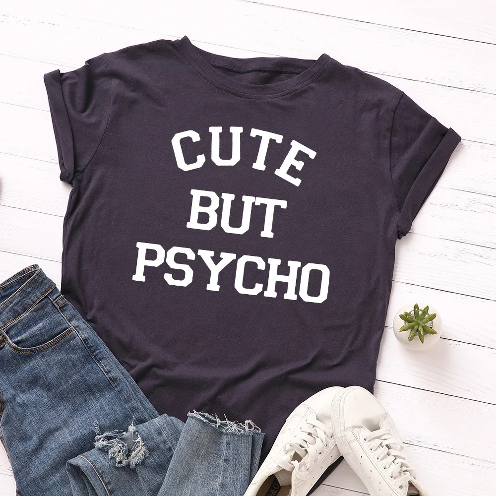 Camiseta Mujer и надписью Cute But Psycho (милый чудак с буквенным принтом Женская хлопковая