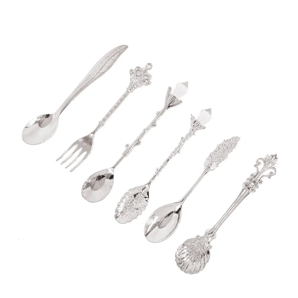 Silver Вилка 6 предмета кофейные фруктовые десертное мороженое кухонные ложки Королевский стиль золото/серебро/красная бронза/бронза металлический сплав столовая - Цвет: Silver