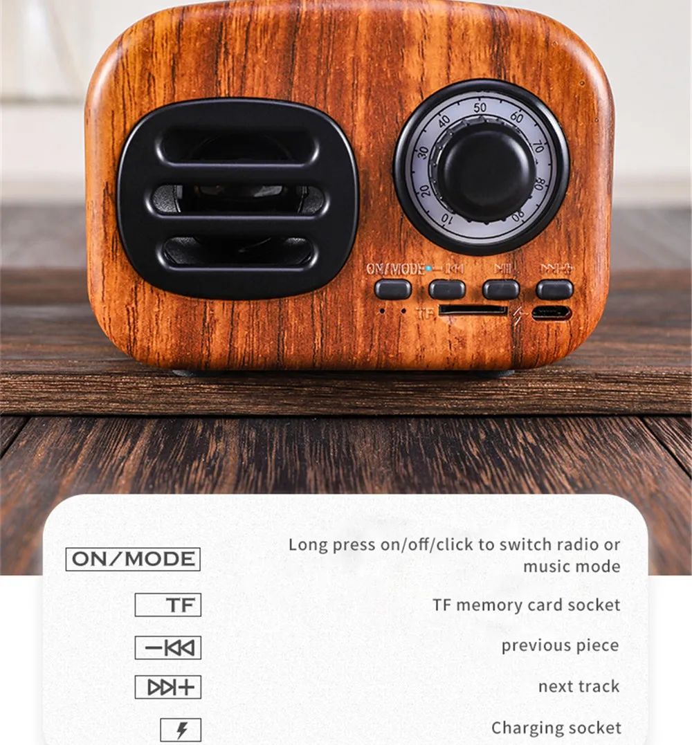 Деревянный Ретро фонограф беспроводной громкой связи FM радио Мини