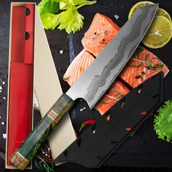 

Japanese Damascus Steel Chef Knife 67 Layers Chef's Nakiri Knife 8 Inch Damascus Kitchen Knife Solidified Wood Gift Box Sheath