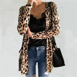 Женские пальто, новинка, леопардовая расцветка, длинный рукав, Losoe, верхняя одежда, модное женское длинное пальто с открытой передней