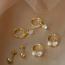 

Dainty Pearl Jewelry Fashion Elegant S925 Golden Clip Earrings With Cubic Zircon Women's Wedding Unusual Earrings Statement Gift