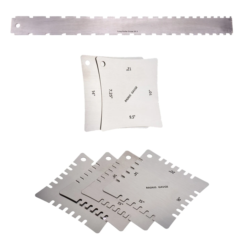 Stainless Steel Fretboard Ruler with Radius Gauge for Guitar Bass Luthier Tools