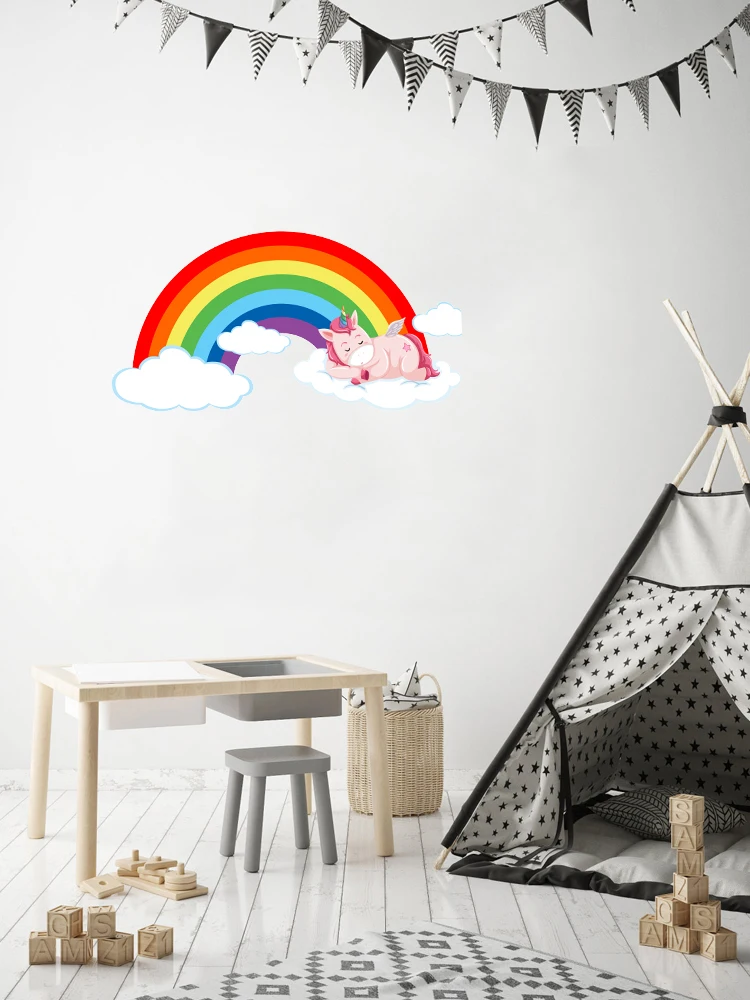 Виниловые наклейки на стену Rainbow & Unicorn Sleeping on Cloud украшение для комнаты детей