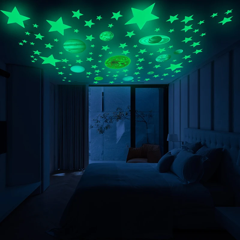 1Set Nine Planets Stars Wall Stickers Luminous Stickers for Kids Bedroom Living Room Glow In The Dark DIY Party Home Decor