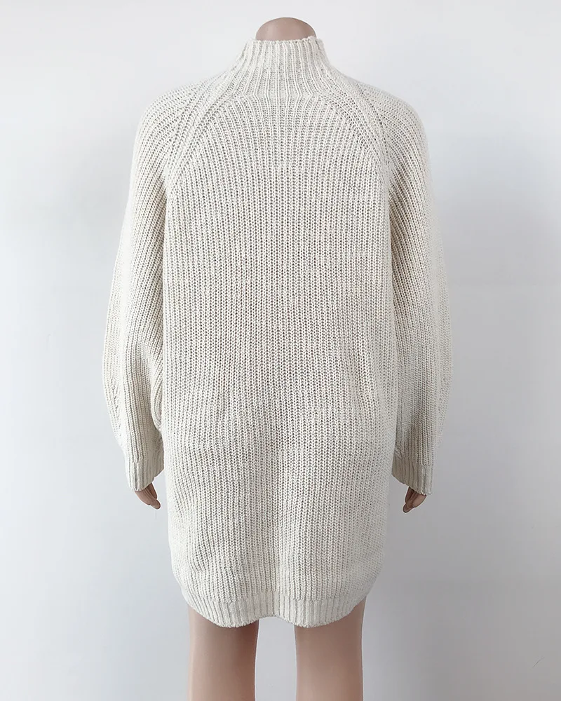 Платье-свитер средней длины с воротником средней длины и рукавами через плечо, вязанный осенний свитер