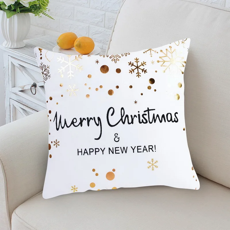 45x45cm Merry Christmas Pillow Cover Christmas Decorations for Home Cotton Linen Cushion New Year Party Navidad Xmas Gift