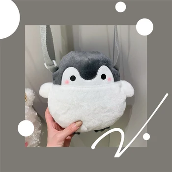 

Penguin oblique satchel ins girl's heart cute soft cute plush bag girl Lolita doll bag Shoulder Bag Handbag Christmas Gift