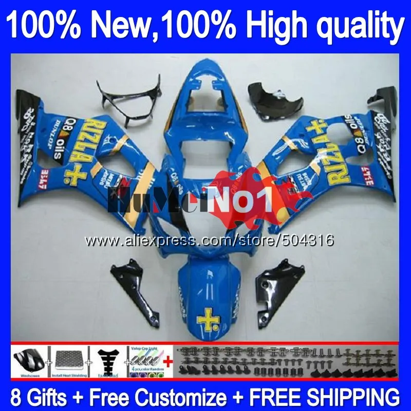 Корпус для SUZUKI GSXR-1000 1000CC GSXR1000 K2 rizla Blue 20MC. 15 GSX-R1000 GSX R1000 03 04 K3 GSXR 1000 2003 2004 03 04 обтекатель