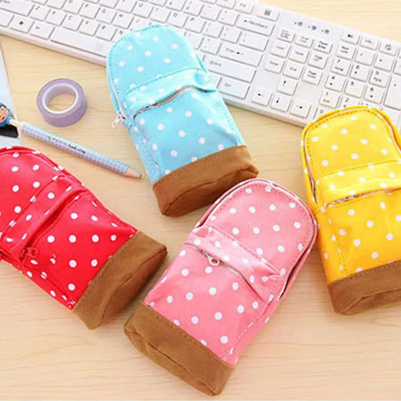 

Korean-style Creative Polka Dot Pencil Case Multi-functional Large-Volume Polka Dot Lead Pencil Case Canvas Backpack Polka Dot P