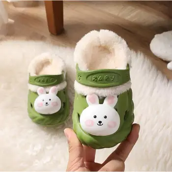 Fashion Cute Cartoon Children Plus Cotton Warm Hole Sandals Slippers Comfortable Home Baotou Shoes Indoor Casual Shoes For Baby 1