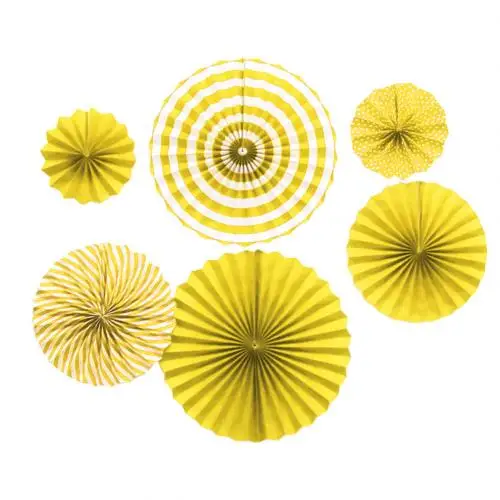 6Pcs Folding Paper Fan Round Decorative Fans DIY Crafts Decorative Fans Glass Window Wall decor Wedding Birthday Party Decors - Цвет: Цвет: желтый