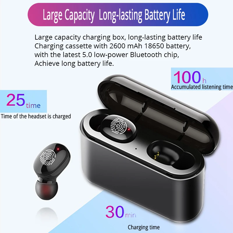 

GT1 TWS HD Stereo Bluetooth Earphones Fingerprint Touch Control Wireless Earbuds Noise Cancelling Gaming Headset With Power Bank