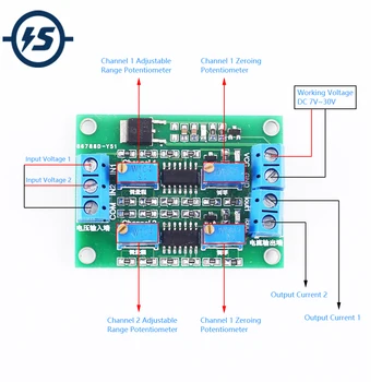 

Voltage to Current Converter Module 2-Channel Analog Signal Generator 0-3.3V/5V/10V/15V/ to 4-20mA Transmitter