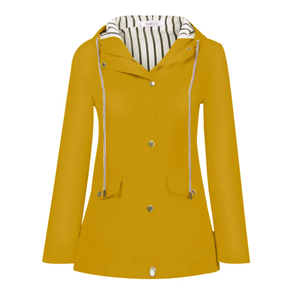 Женские однотонные дождевые куртки уличные с капюшоном водонепроницаемые длинные пальто Длинная ветровка плюс размер верхняя одежда Harajuku