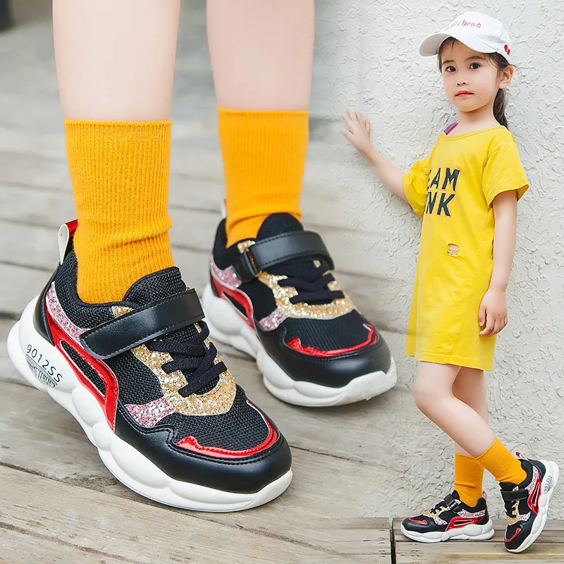 Новая Осенняя детская обувь для девочек; сетчатая дышащая Спортивная обувь для маленьких детей; Повседневная обувь для девочек; кожаные кроссовки для студентов