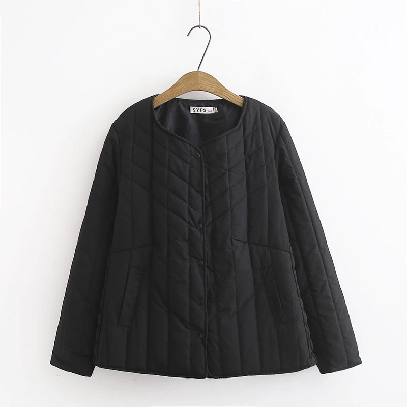amazing  Plus Size Autumn Winter Women's Jacket Thin Padded Coat Solid O-Neck OL Tops