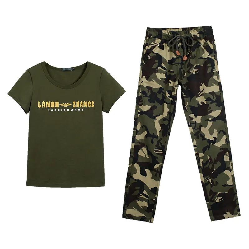 Комплект из двух предметов; Спортивный костюм; женская одежда; Conjunto Feminino Chandal Mujer; 2 пьезы; камуфляжная футболка+ брюки; спортивные костюмы; Женский комплект