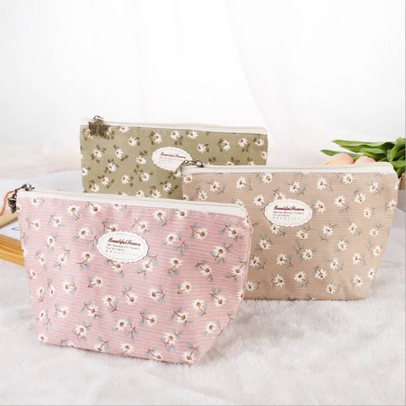 

Flowers Pattern Makeup Bag Pouch Travel Organizer Toiletry Bag Fashion Cute Portable Women Girls Cosmetic Bag 4 Colors