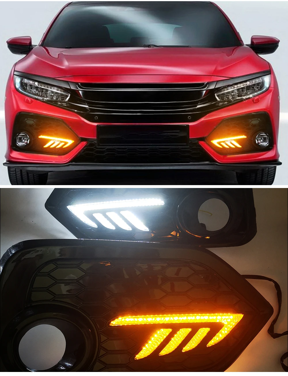2 шт. для Honda CIVIC хэтчбек дневной ходовой светильник светодиодный DRL противотуманный светильник дальнего света желтый указатель поворота