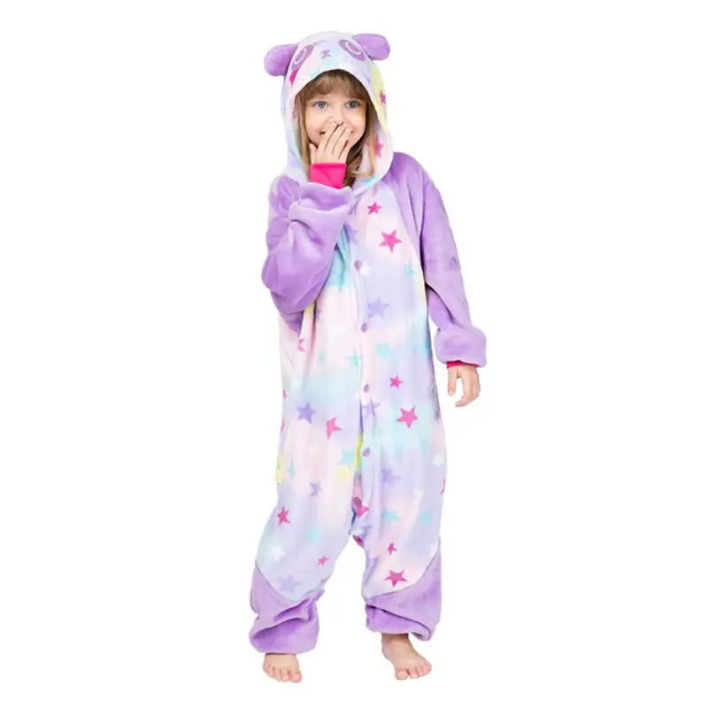 Colorful Star Flannel Sleepwear Children Kid Cute Animal One Piece Pajamas Fancy