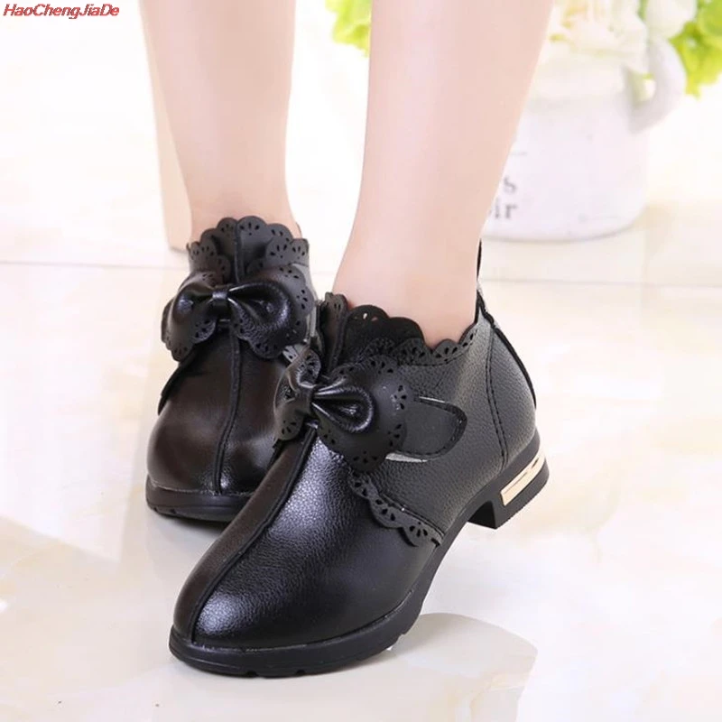 

Winter New Girl Leather Martin Boots Shoes for Girls Children Slip Warm Kids Boots Bow Fashion Soft Bottom Toddler Girls Shoes