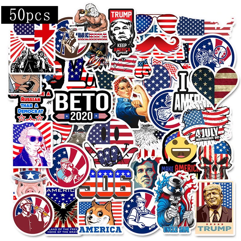 

50Pcs/Pack President Donald Trump PVC Stickers On Laptop Car Scrapbooking Phone Motorcycle Luggage Decor Sticker Toys For Kids