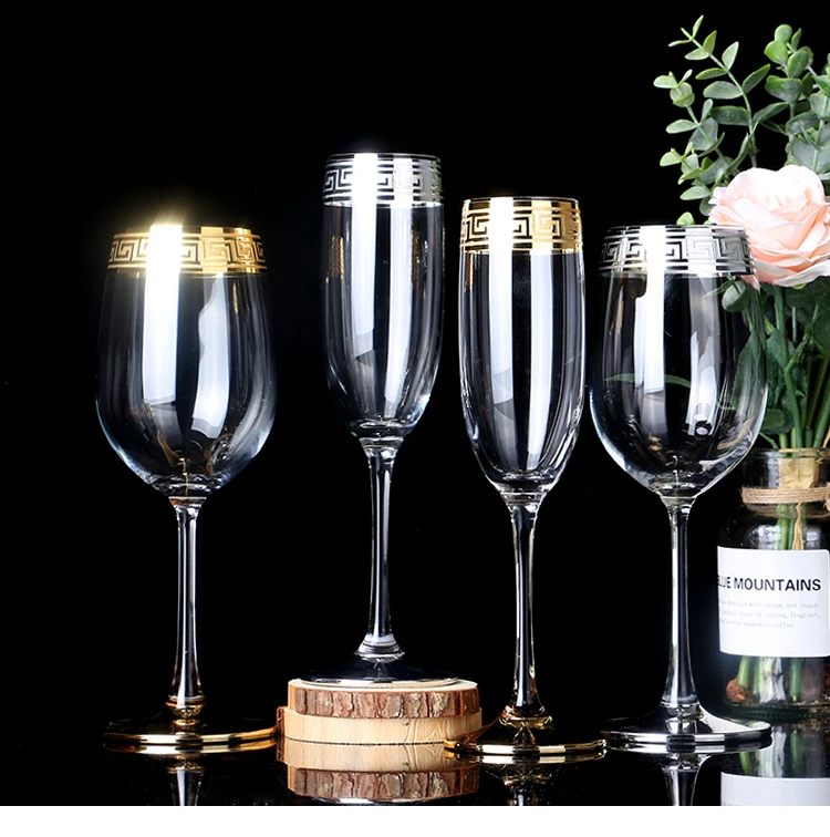 European Style Crystal Glass for Wine, Red Wine Glass, Dining Table, Household Water Glass, Gold Rim, Brandy Champagne Glass