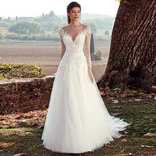 Элегантные белые свадебные платья с длинным рукавом, Аппликации, прозрачный дизайн, тюль, свадебные платья, Vestidos De Noiva