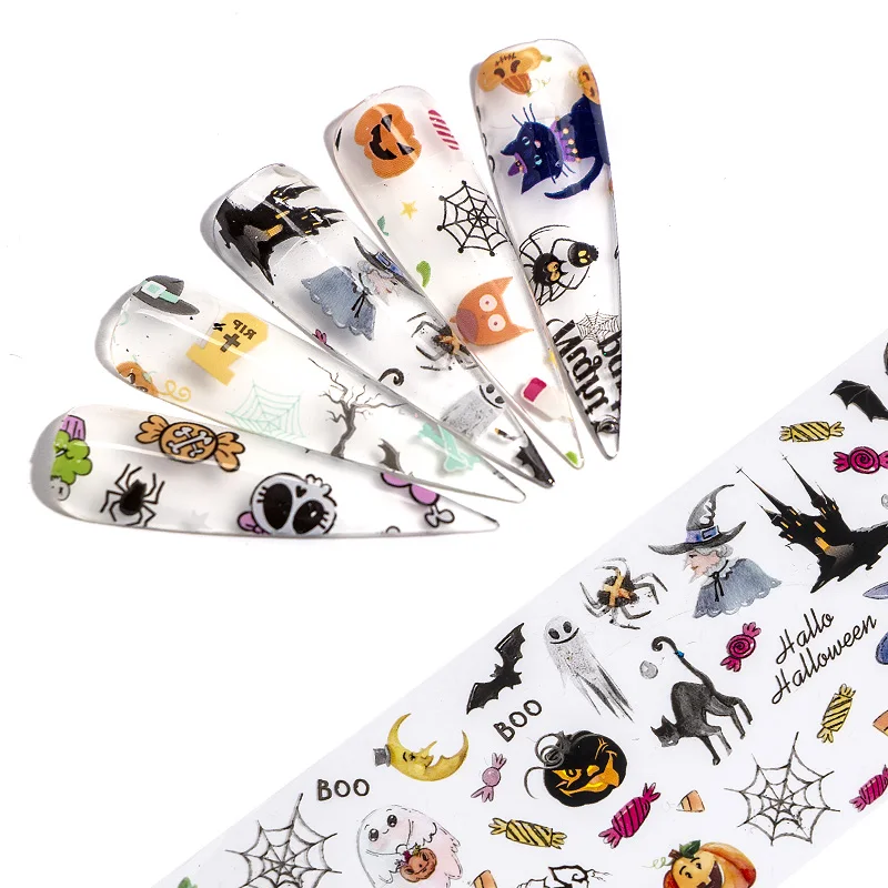 CYSHMILY Nail Art Halloween Print Pumpkin Man Series Suit Nail Stickers Snowflakes Laser Nails Polish Christmas Series Snowman