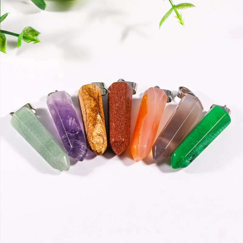 Natural Crystal Stone Tiger's Eye Rose Quartz Hexagon Prism Pendants Charms For Diy Earrings Necklace Jewelry Making
