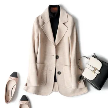

100% Pure Wool Woolen Coat Women 2020 Autumn Wool Overcoat Woman Show high quality Thin Slim Cashmere Jacket beige wool blend