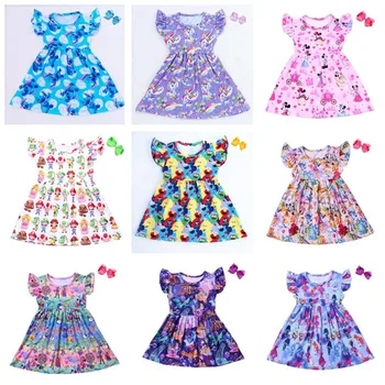 

Summer Girls Princess Dress with Bowknot Hair Clip Toddler Boutique Milk Silk Minnie Unicorn Dress for Girls Summer Clothes