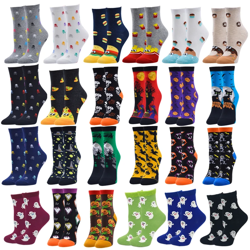 

Women's Socks Harajuku Cotton Art Colorful Cartoon Cute Funny Kawaii Food Halloween Ghost Pumpkin Socks for Girl Christmas Gift