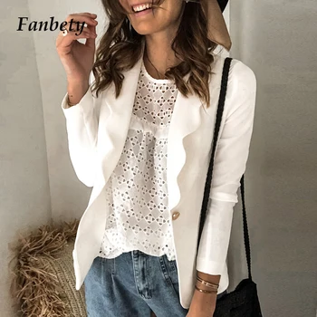 

Women Autumn Fashion Solid Jacket 2020 Casual Notched Collar Work Suit Coats Office Ladies Button Long Sleeve Blazers Plus Size