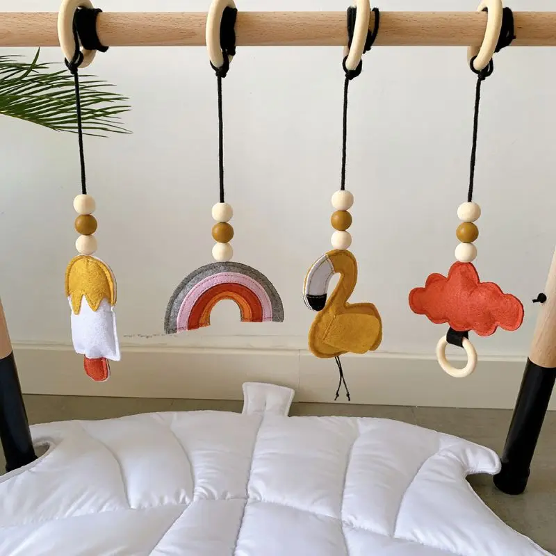 1Set Nordic Style Baby Gym Play Nursery Sensory Ring-pull Toy Wooden Frame Infant Room Toddler Clothes Rack Gift Kids Room Decor