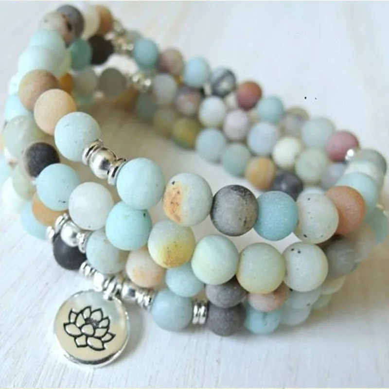 108 Angelite Mala Beads Throat Chakra Crystals Yoga Bracelet Chakra Crystals Yoga Necklace beaded bracelet,stone bead bracelet,natural stone bracelet,crystal bracelet,stone bead necklace,prayer beads