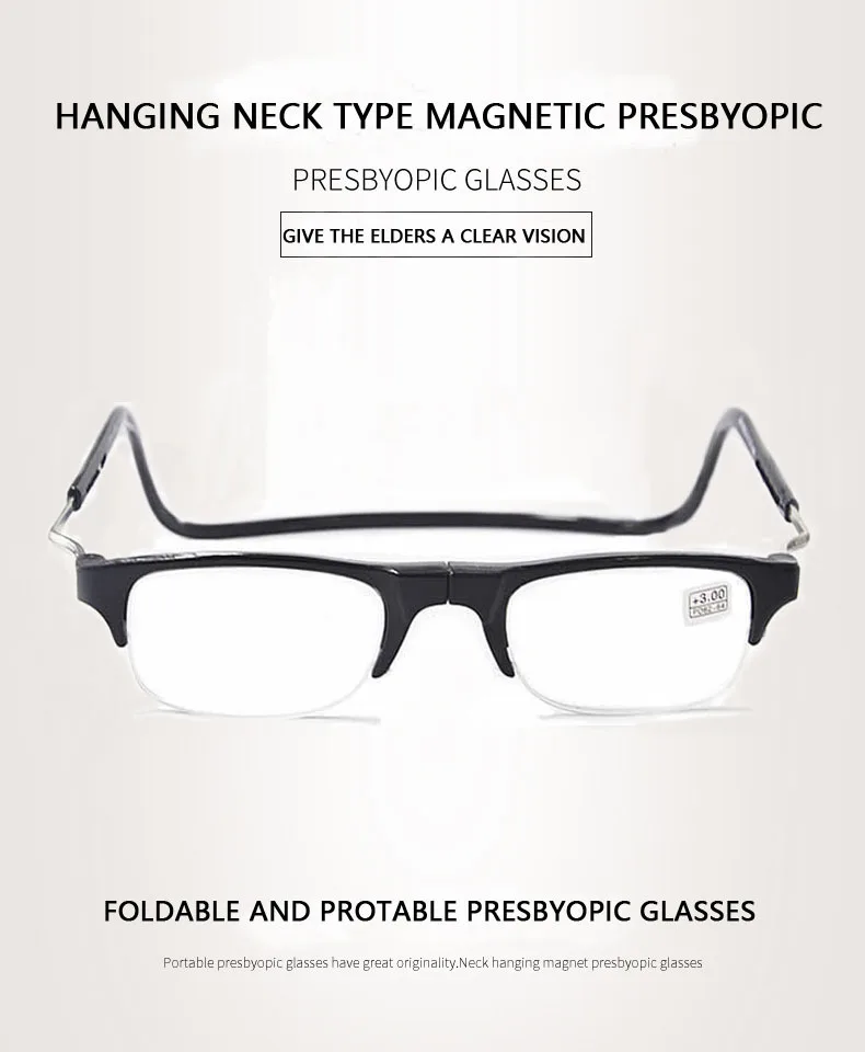 

Erilles Magnetic suspension presbyopia half frame Presbyopia mirror for men and women neutral PC frame coated transparent lens