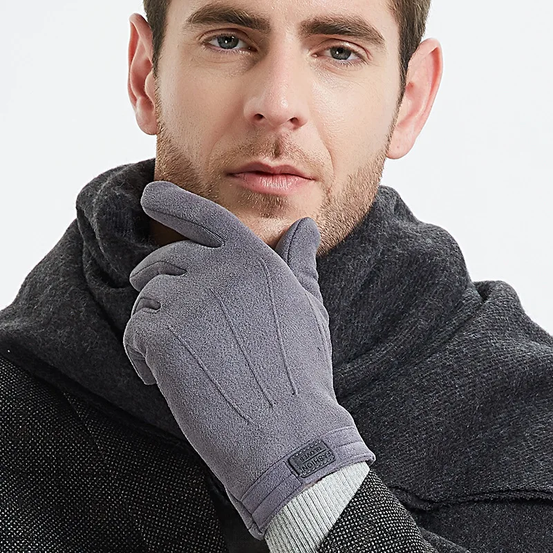 Suede Man Winter Keep Warm Touch Screen Gloves Fashion Add Cashmere Outdoor Windproof Mens Gloves Leisure Cycling