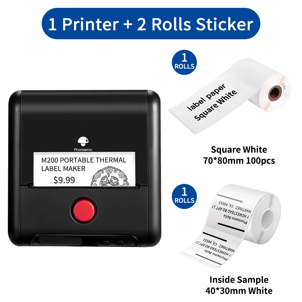 mini printer for laptop Phomemo Thermal Label Maker M200 Photo Big Sticker Printer Commercial Label QR Code,Barcode Labeler Machine Paper width:20-75mm small portable printers for travel Printers