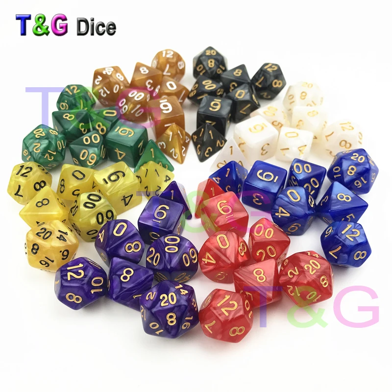 Подземелья и Драконы игральные кости 7 шт./компл. RPG игры с мраморным эффектом D4 D20 T