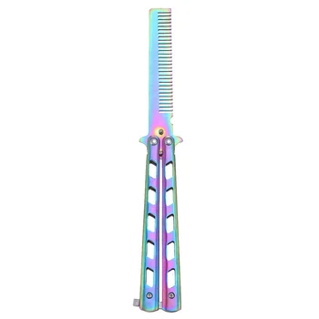 

Foldable Comb Hair Trimmer Portable Stainless Steel Practice Training Butterfly Style Comb Cool (Colorful)