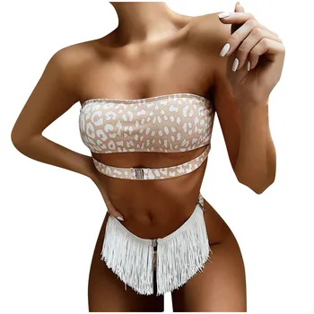 

#Z45 Bikini Bandeau swimwear women push up swimsuit female tassel Print bikini 2020 sexy bathing suit beach bathers Biquini