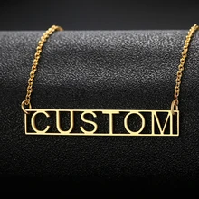 Hollow Bar Necklace Custom Roman Numeral Date Greek Letters Necklace stainless steel gold necklace handmade jewelry Couple Gift