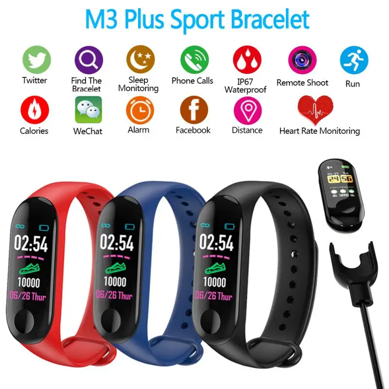 Умный Фитнес браслет M3 Plus с поддержкой Bluetooth пульсометром и тонометром|Наружное